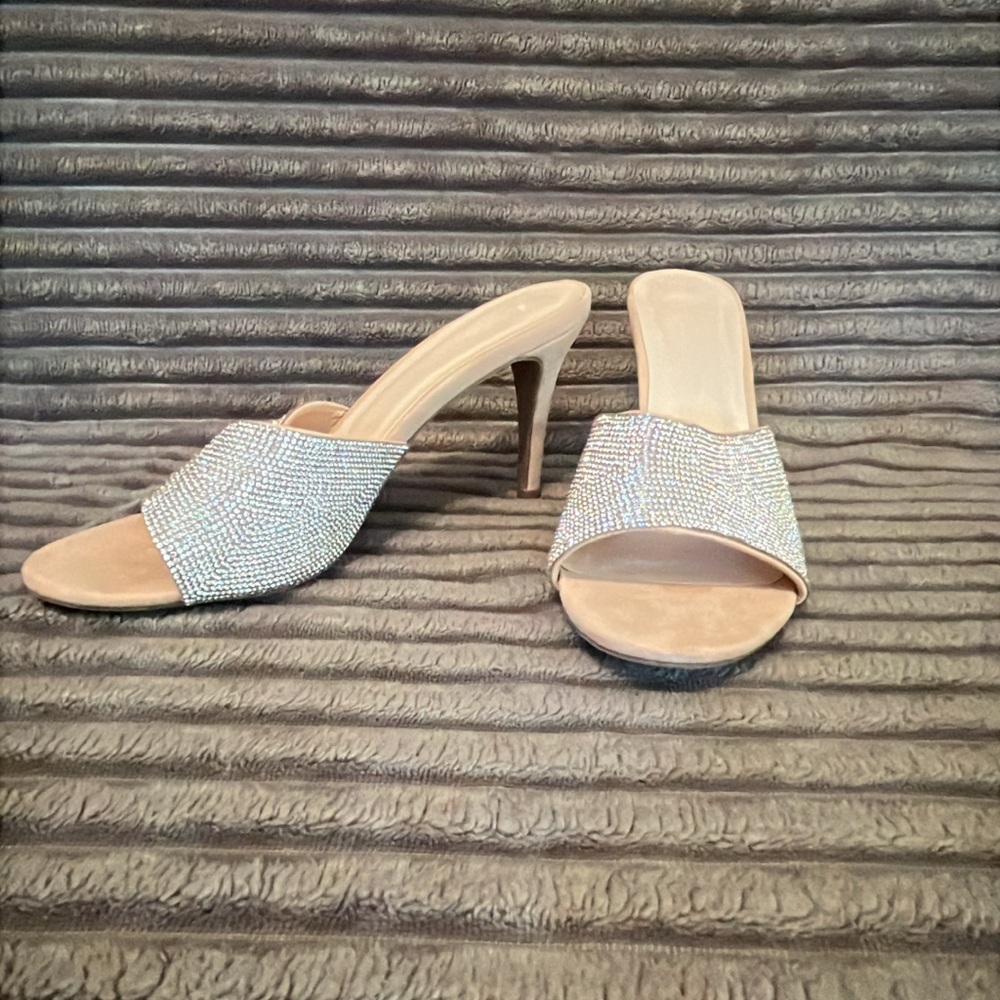 David’s Bridal slide on 3.5” rhinestone heels